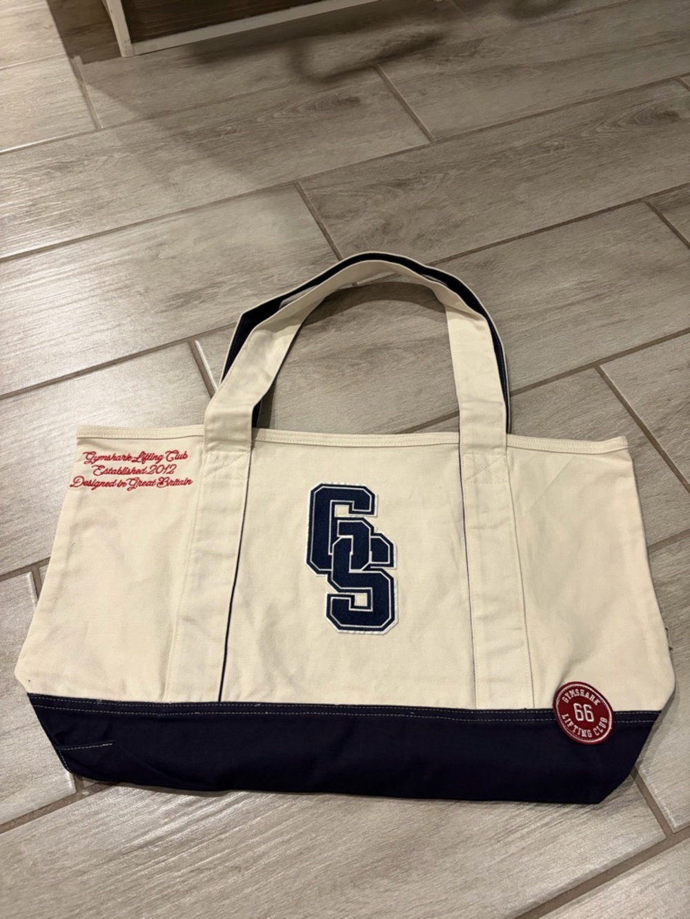 Gymshark Collegiate Tote Bag 66 Lifting Club Heavy Blue Cream Women’s NEW